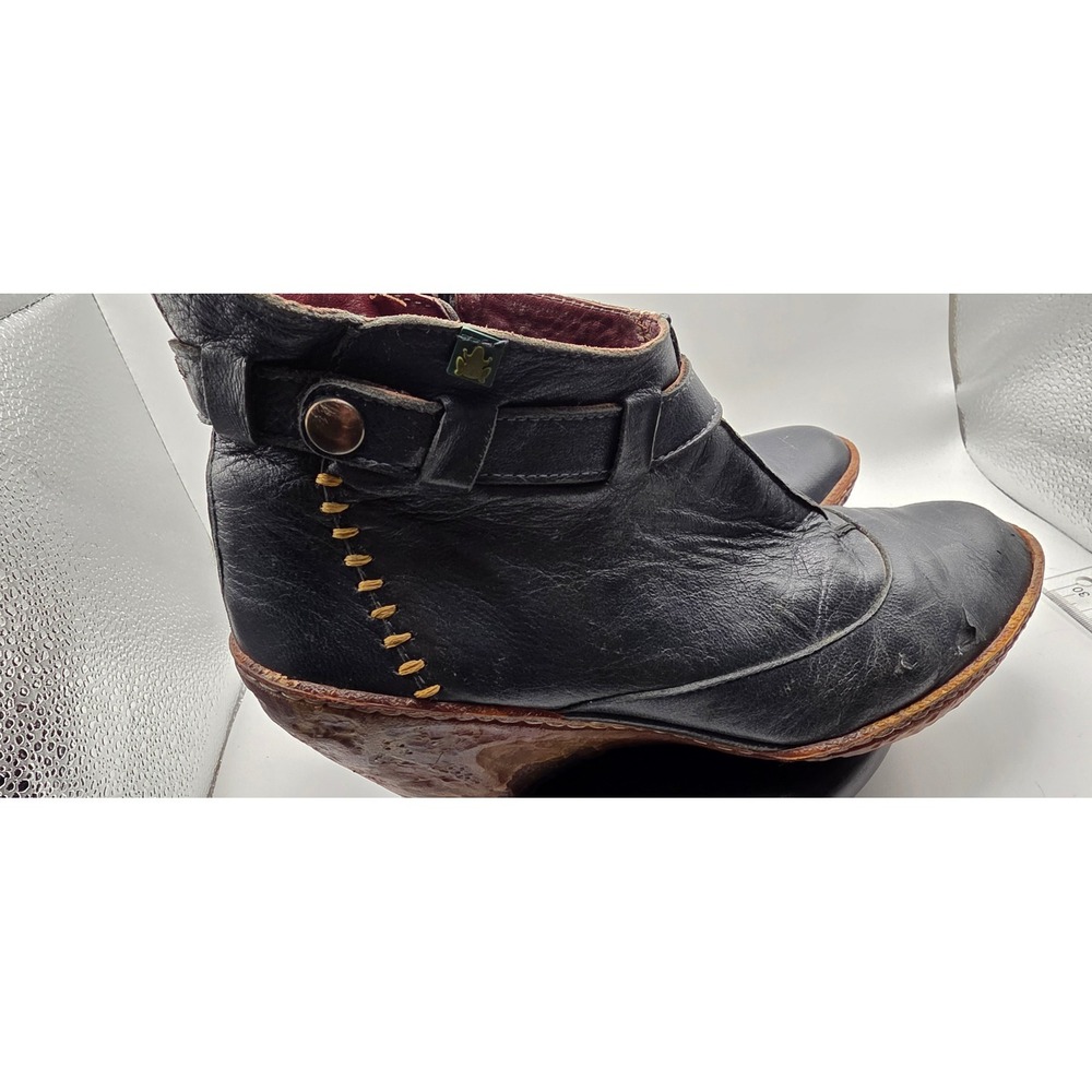 El Naturalista Black Leather Ankle Boots Sculpted Heel EU 37 Yellow Stitching - Picture 4 of 8